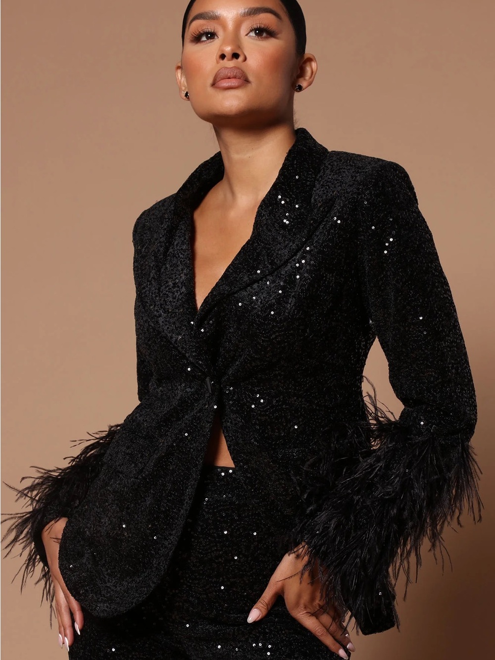 Sequin and Feather Blazer
